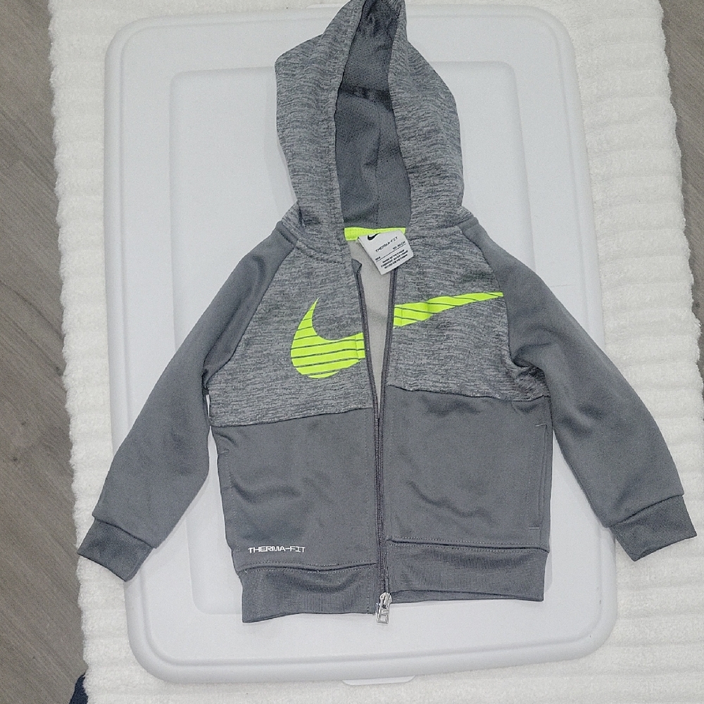 Nike Kids Hoodie in Gray with Neon Green Swoosh